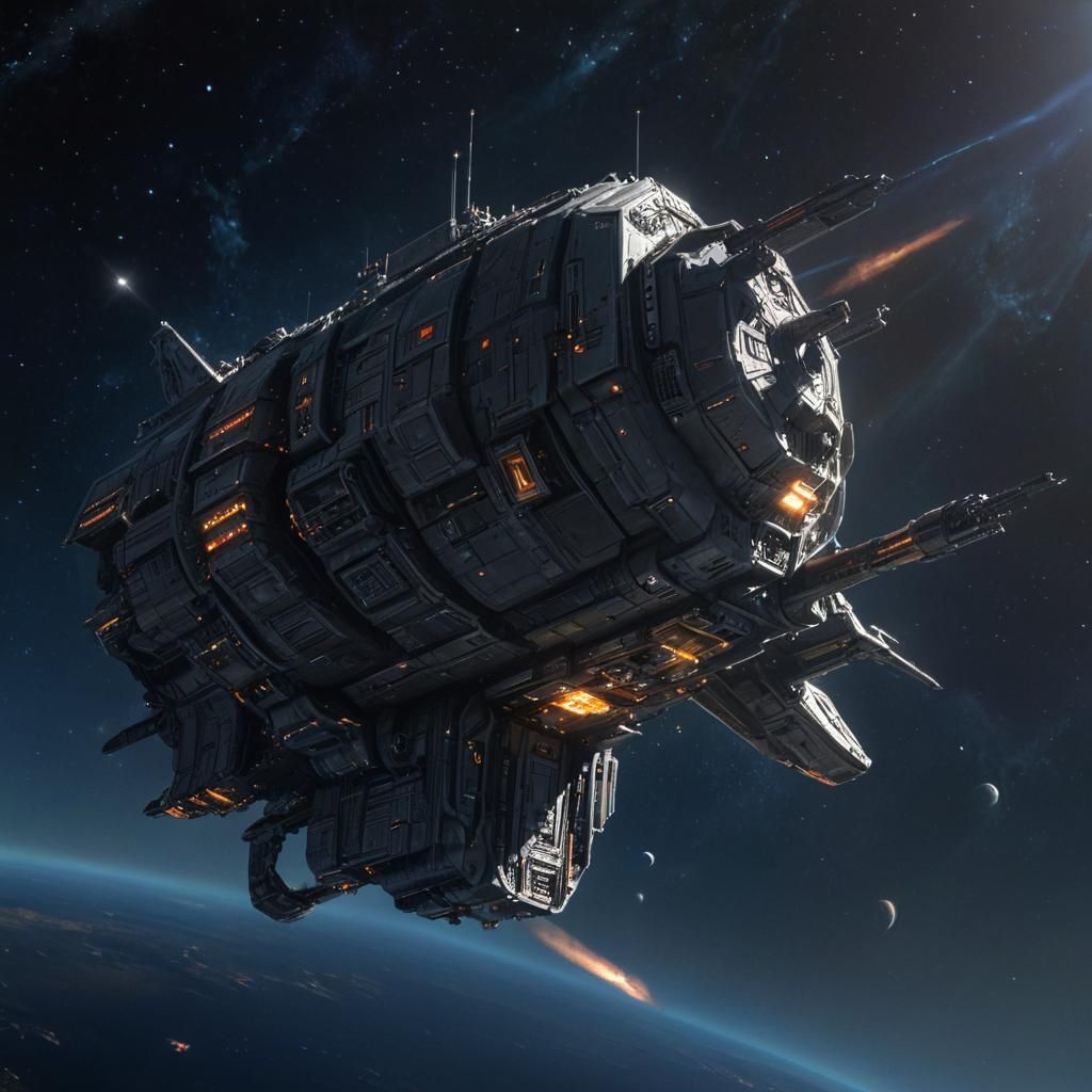 Fortress Spaceship Concept Art in Deep Space