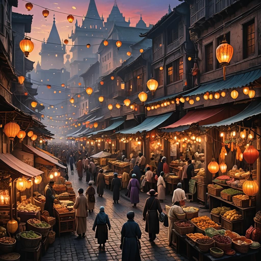 Twilight Fantasy Market with Exotic Vendors