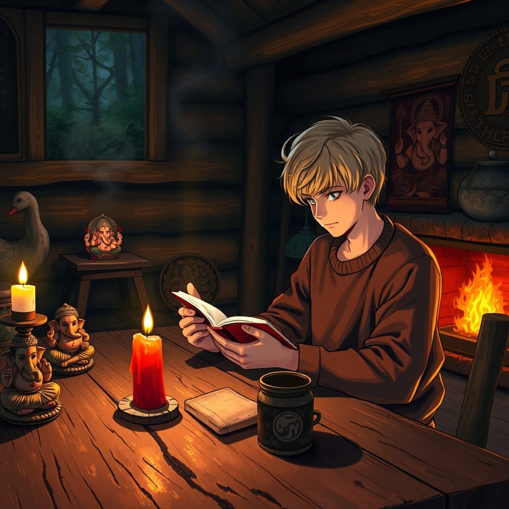 Cozy Cabin Reading: Anime-Inspired Digital Art
