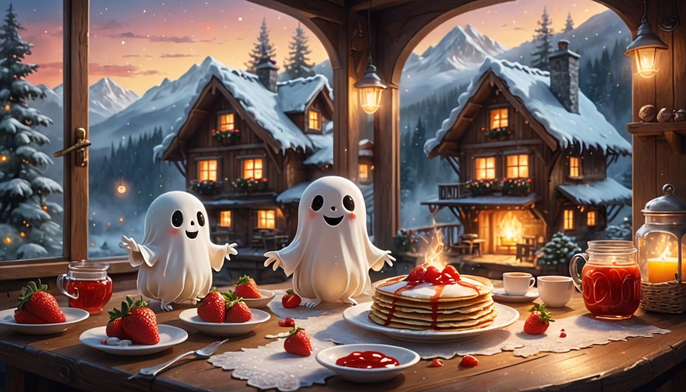 Cute Ghost Serves Pancakes in Alpine Chalet