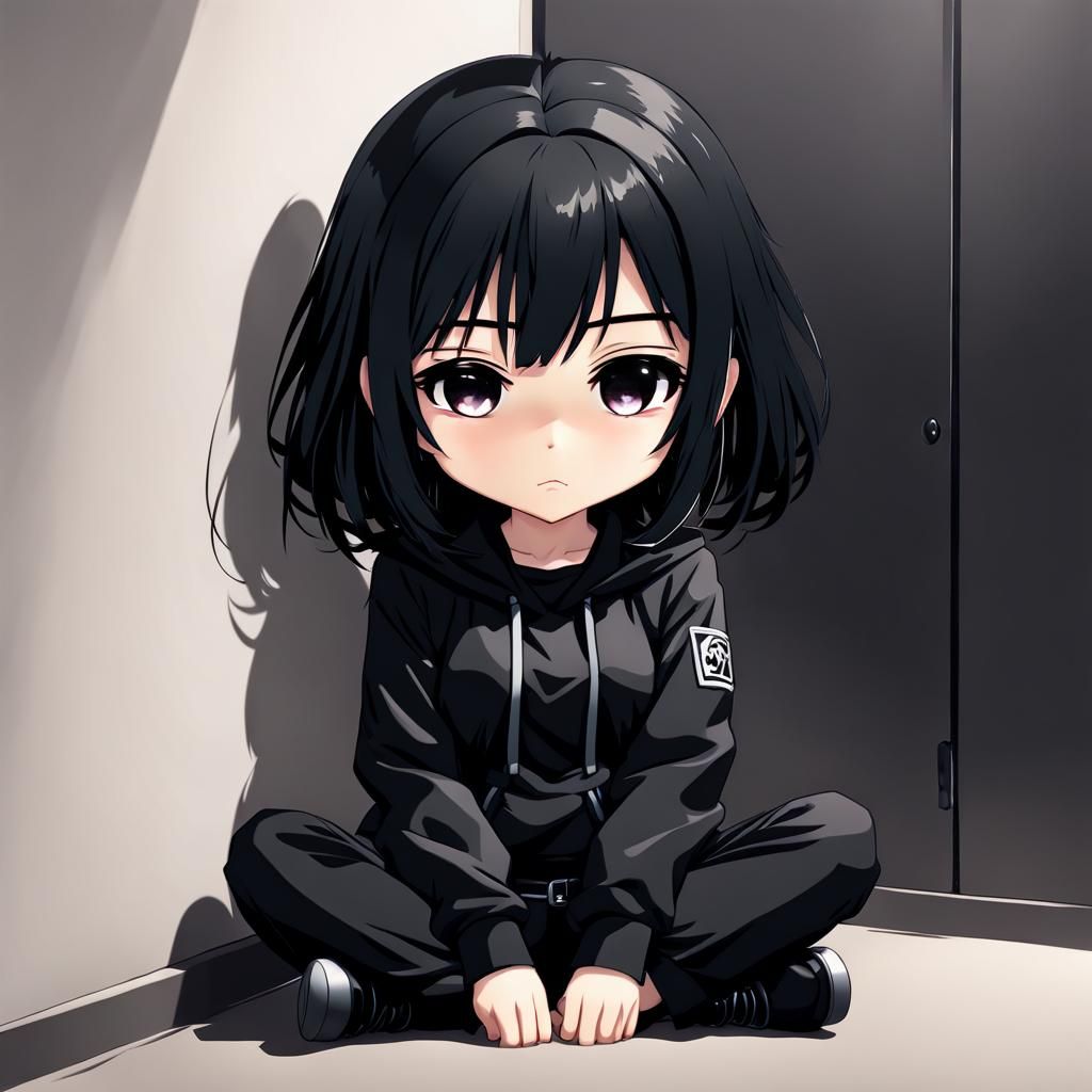 Depressed Anime Chibi Girl in Corner