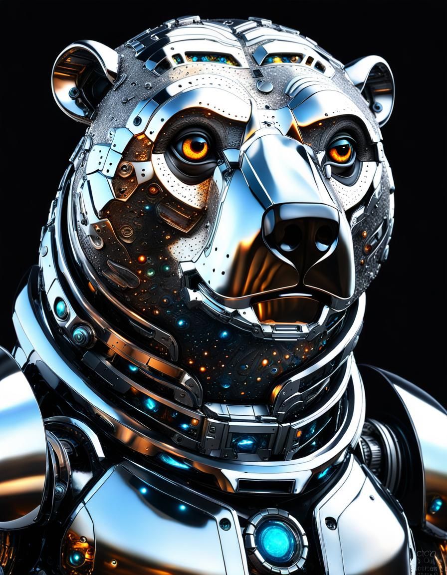 Cyborg Sun Bear Portrait in Volcanic Hyperspace