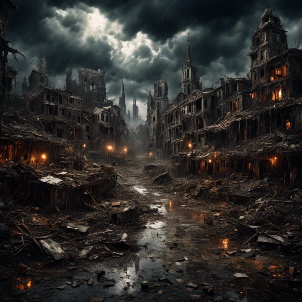 City in Turmoil: Aggregate Painting of Natural Disaster