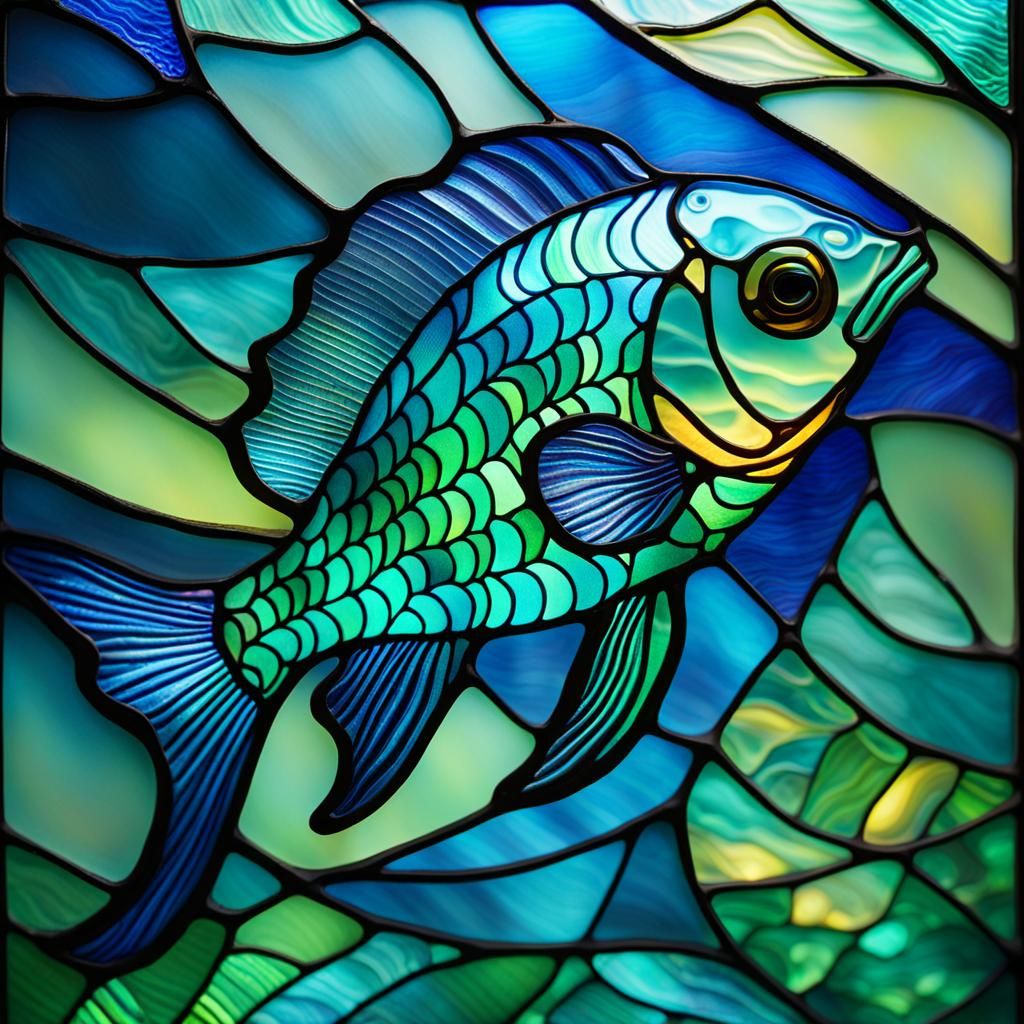 Bioluminescent Fish Stained Glass Art