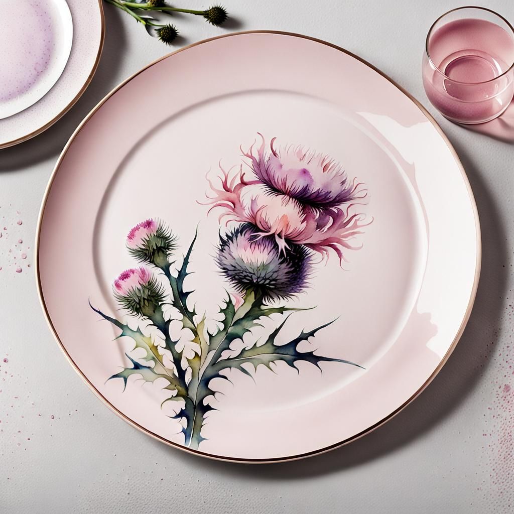 Watercolor Scottish Thistle Dinner Plate Design