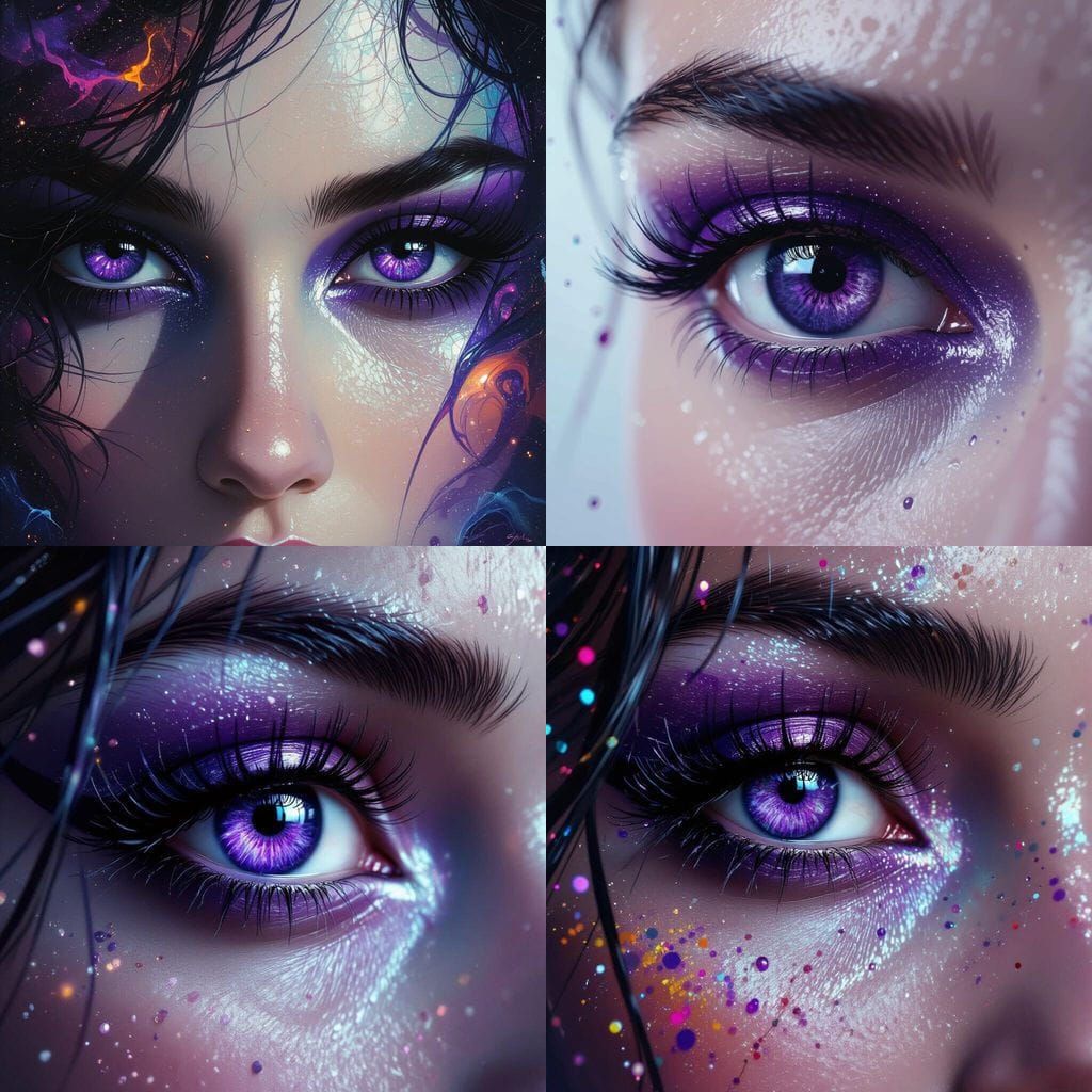 Hyperrealistic Dark Metallic Purple Eyes