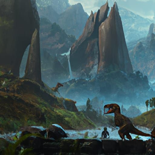 Detailed Jurassic World Matte Painting in Deep Color