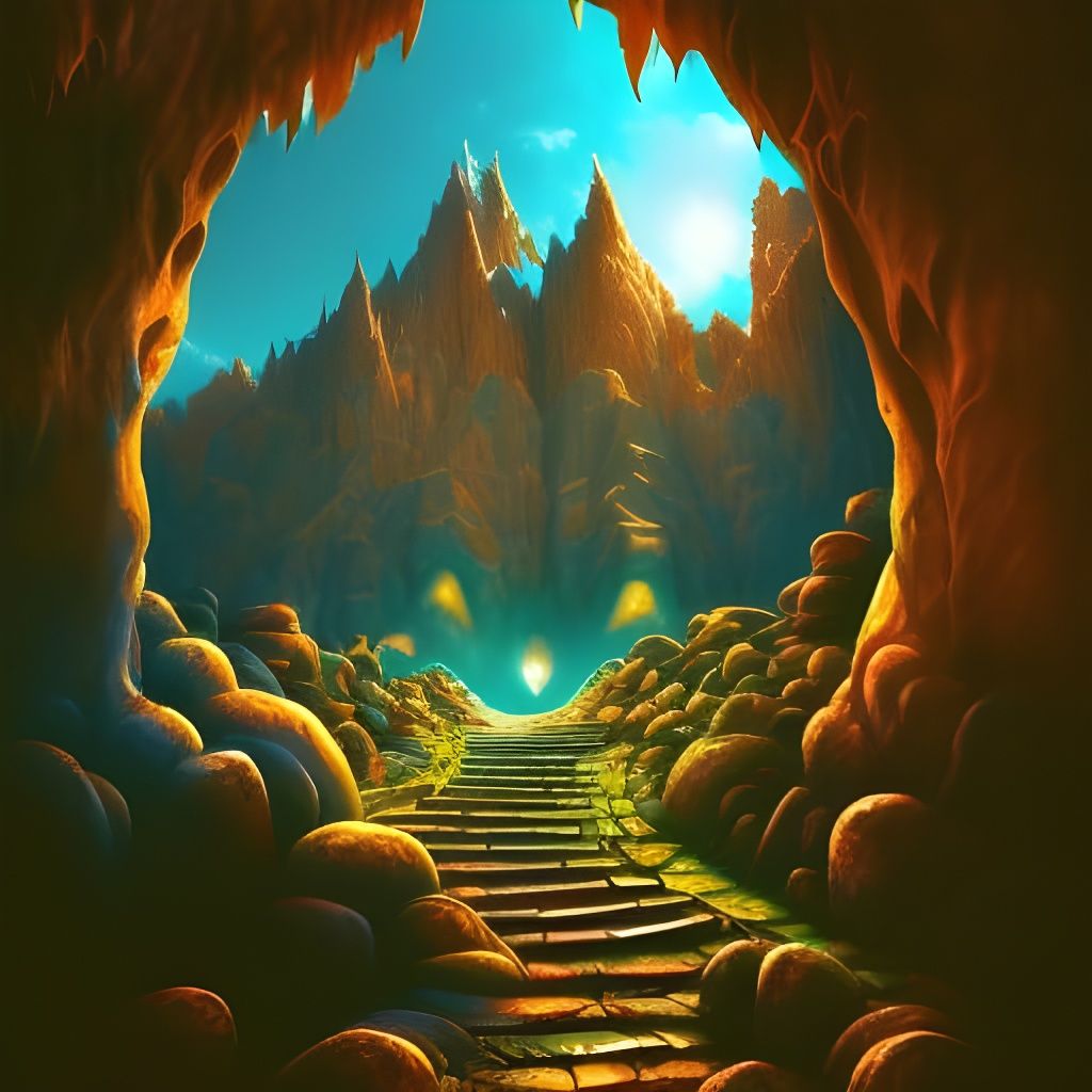 Mystical Cave Entrance with Fractal Lights