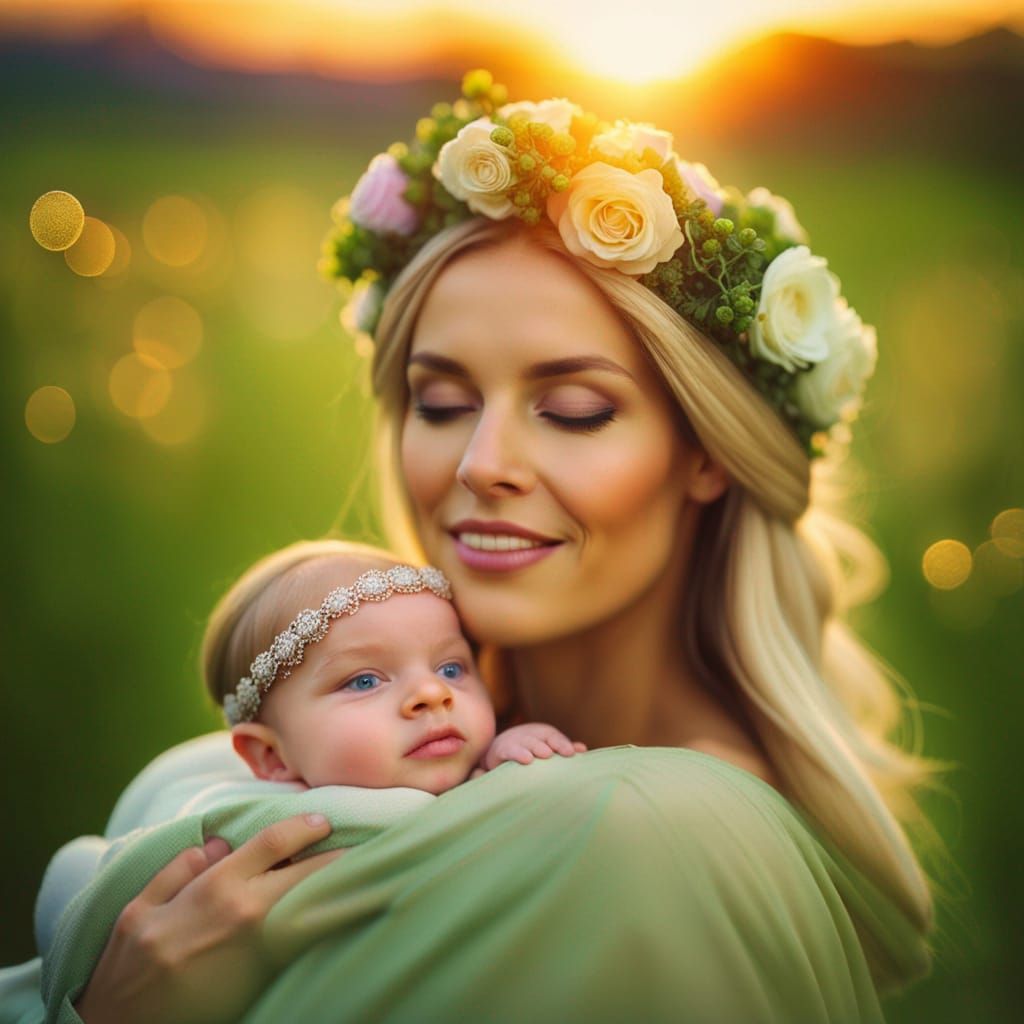 Mother and Child in a Sunny Meadow