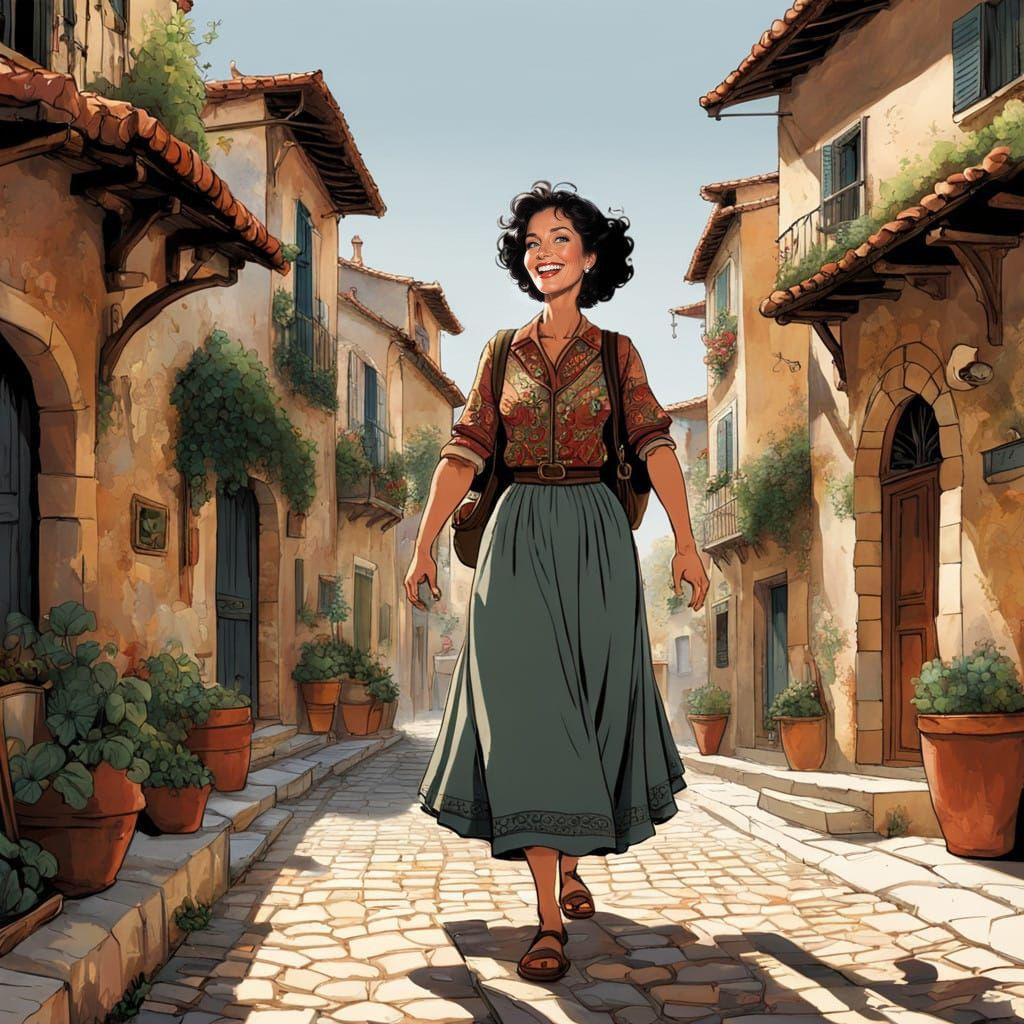 Warm Mediterranean Village Welcomes a Young Boy in Whimsical...