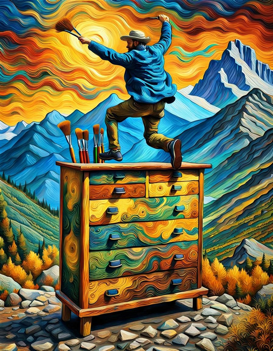Giant Van Gogh Colors Mountains in Hyperrealistic Style