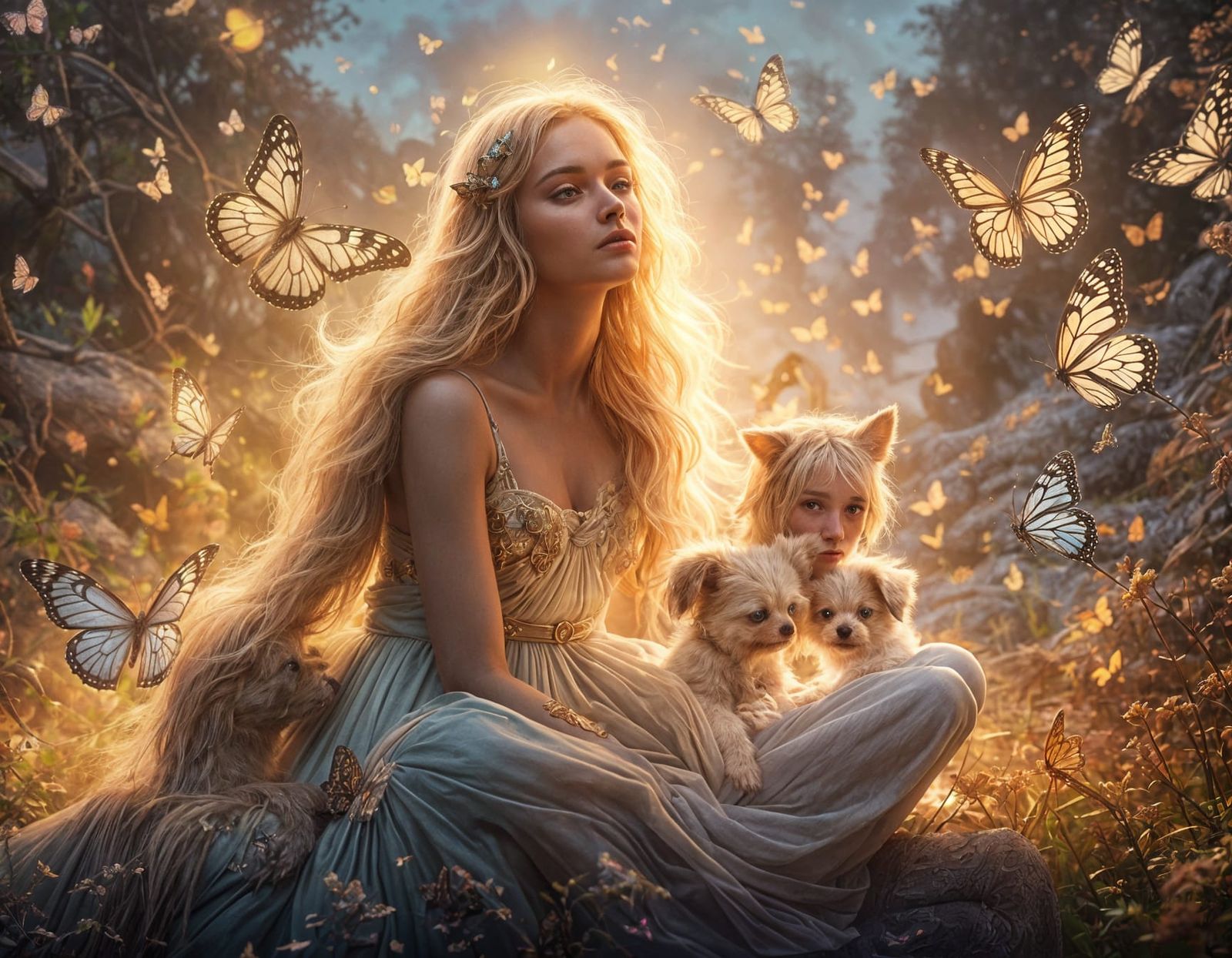 Angel with Dog and Butterflies: Fantasy Concept Art