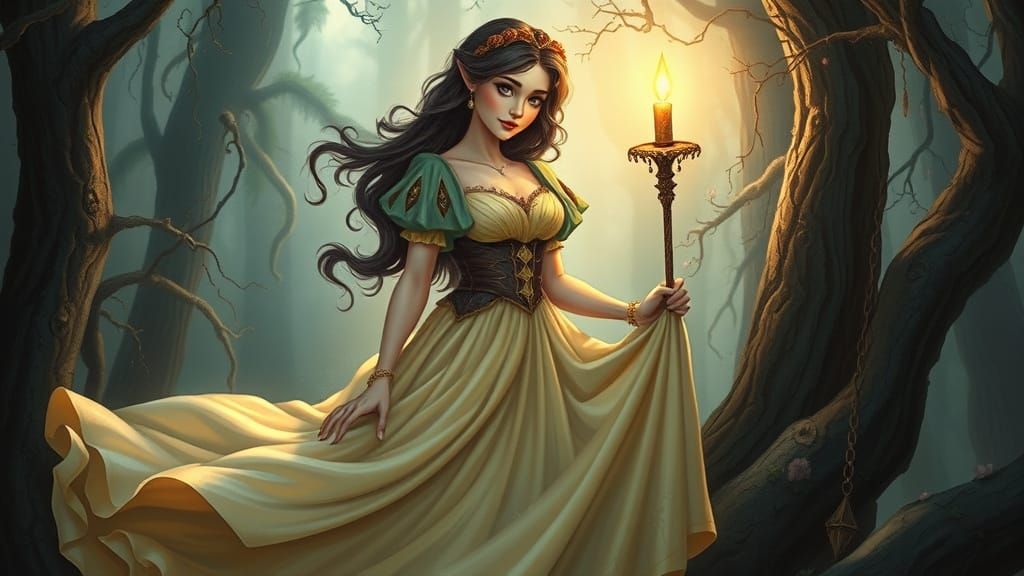 Elegant Fae Snow White in Arthur Rackham Style