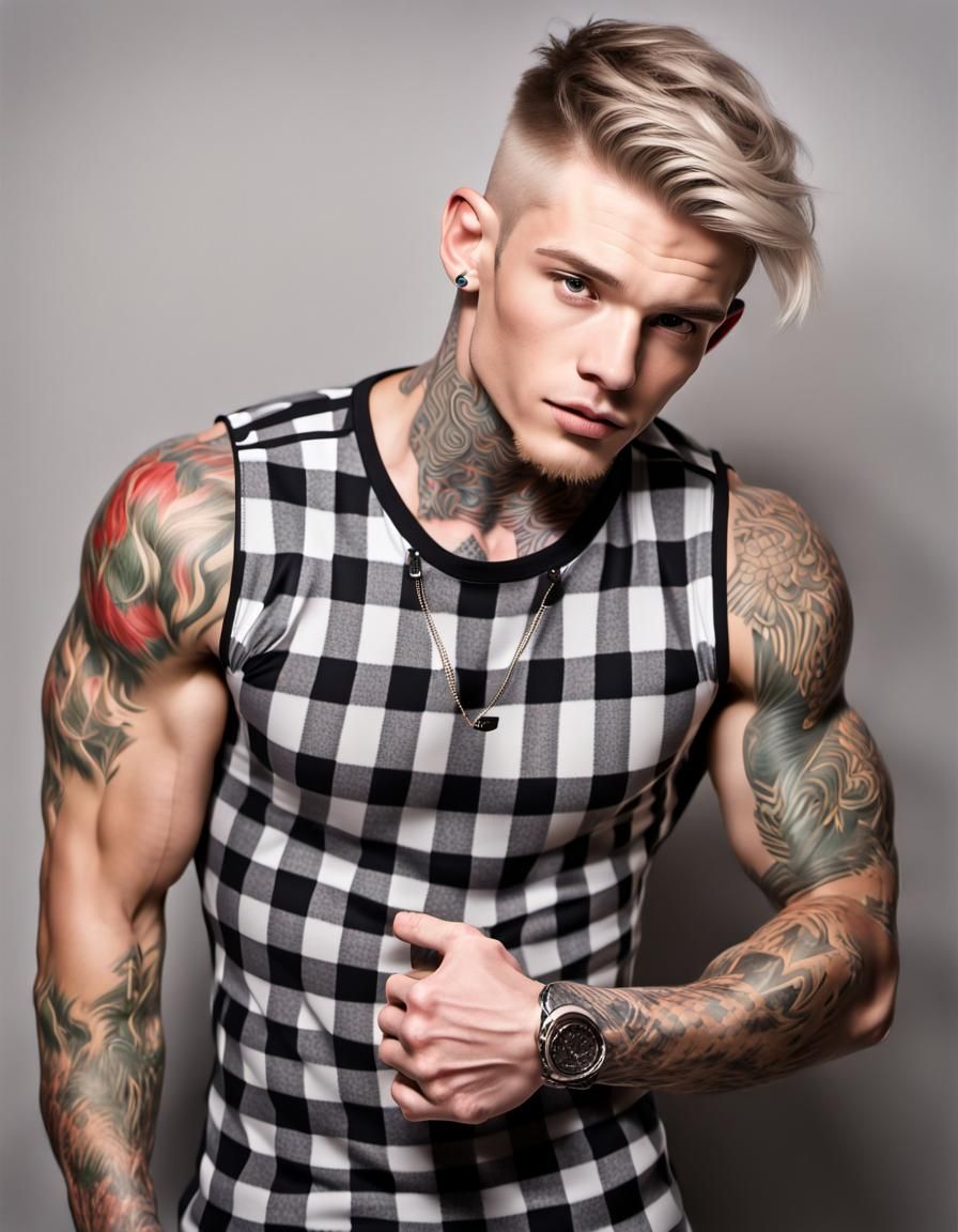 Handsome Tattooed Model in Checkered Shirt, 8K