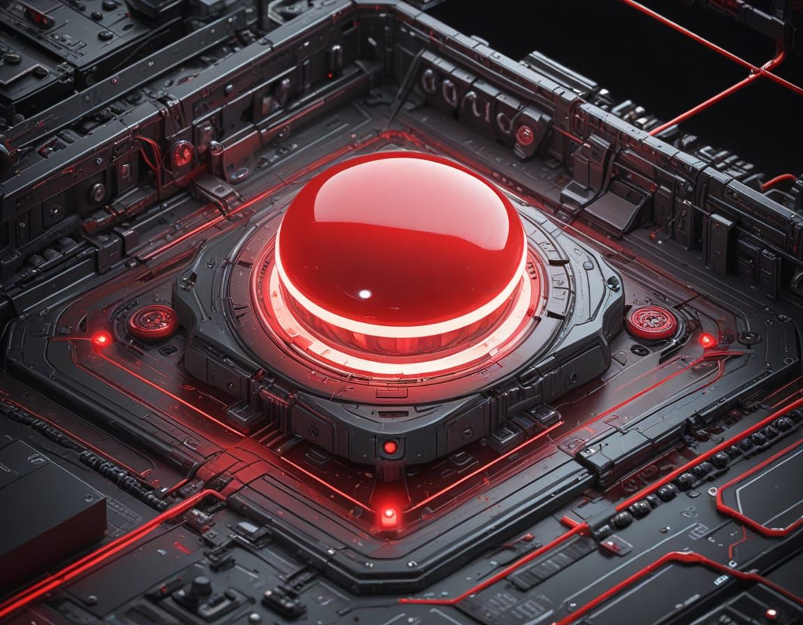 Cyberpunk Alien Spaceship Control Panel with Glowing Red But...