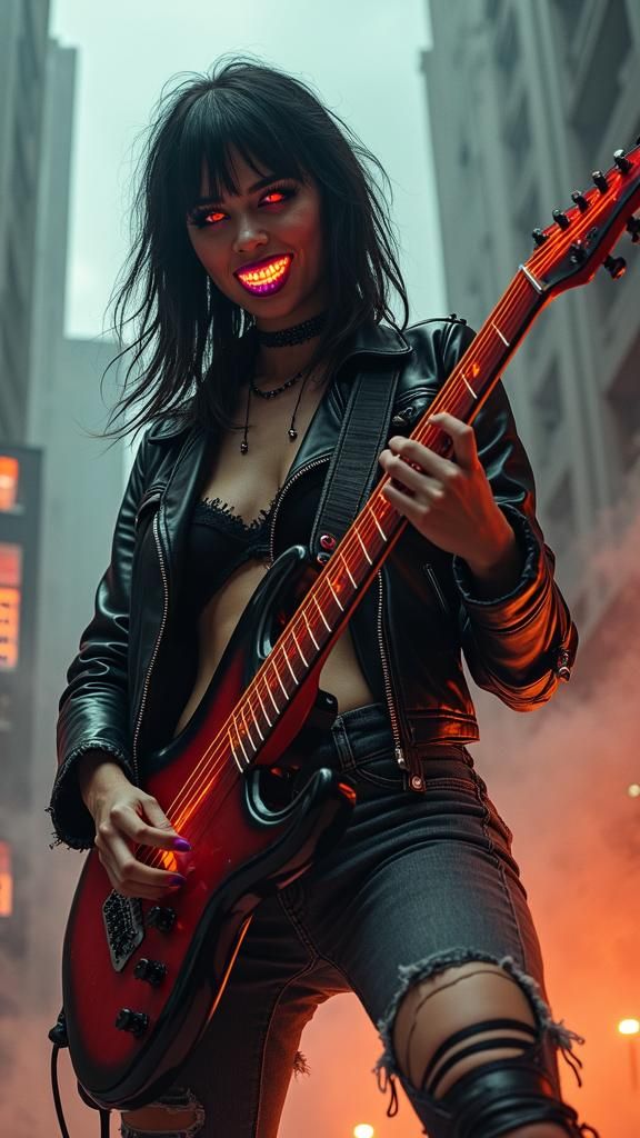 A Cyberpunk Punk Rock Guitar Playing Vampire with oversized ...