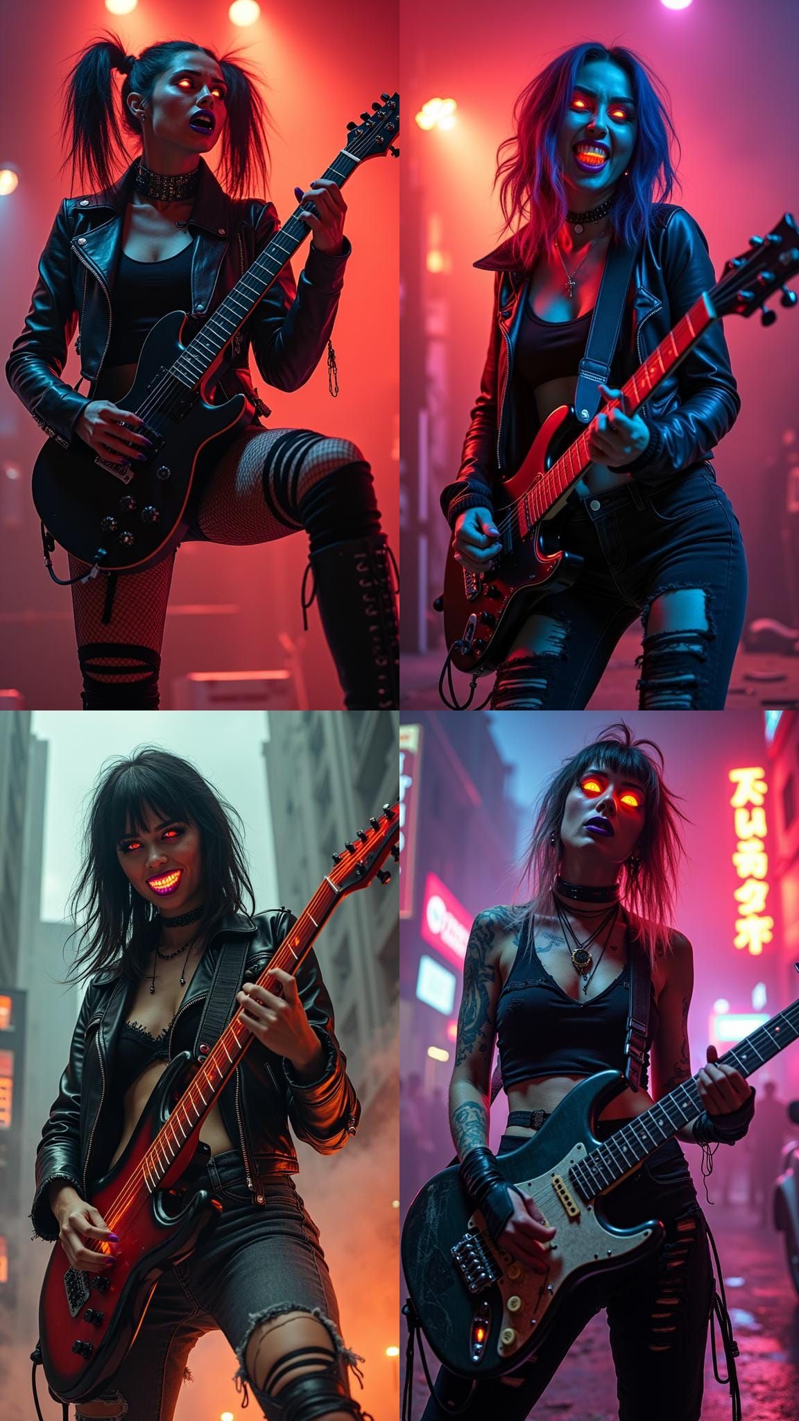 A Cyberpunk Punk Rock Guitar Playing Vampire with oversized ...