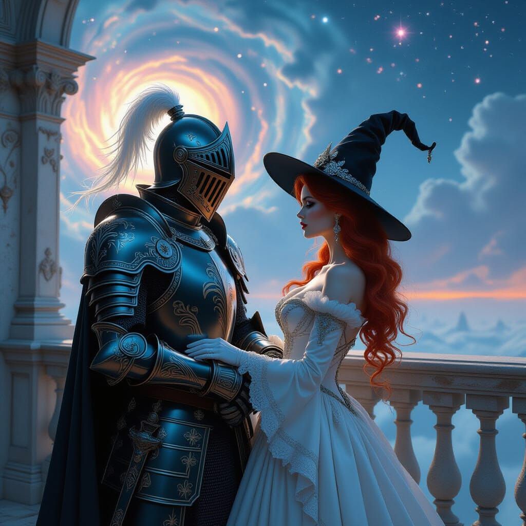 Gothic Knight and Femme Fatale in Cosmic Ballroom