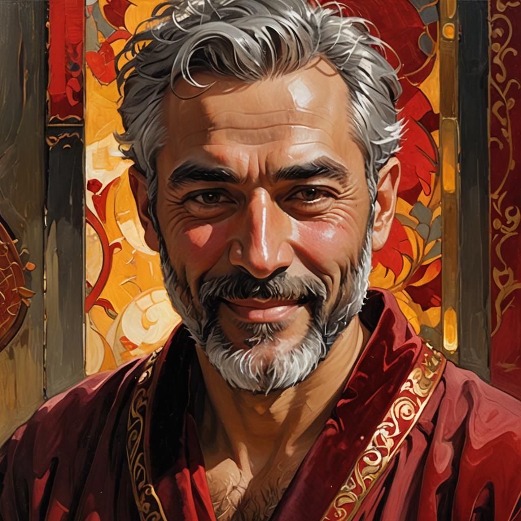 Silver-Haired Man in Art Nouveau Impasto Style