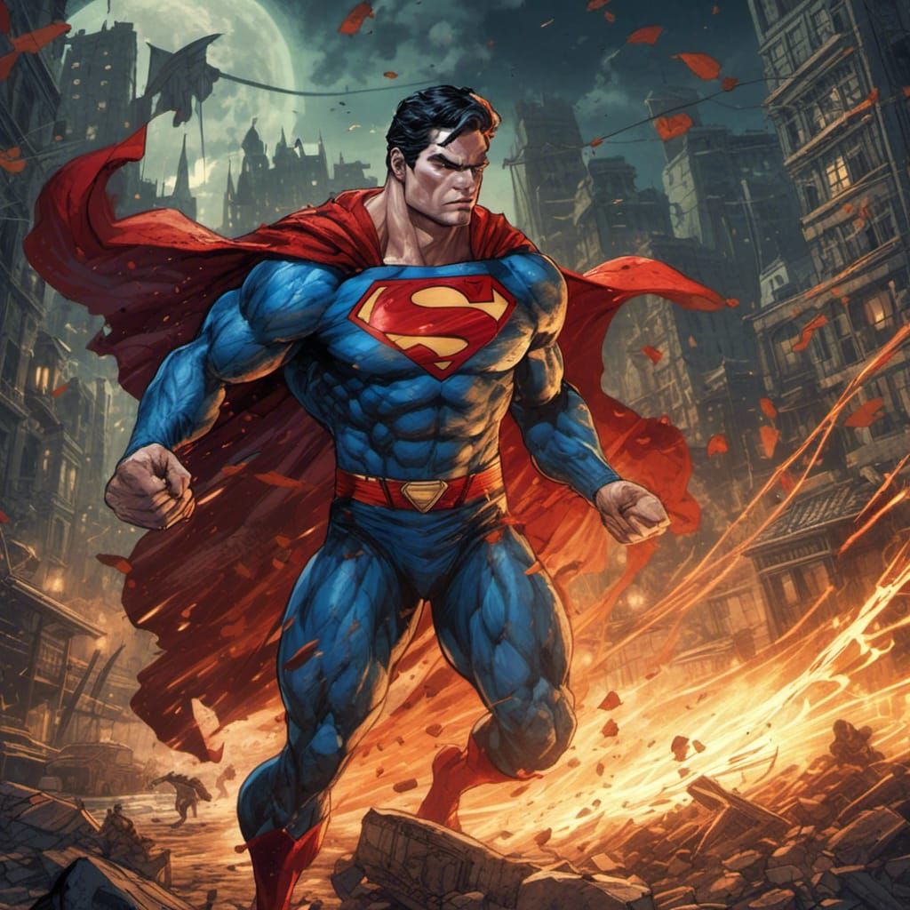 <lora:Animation:1.0> Superman fighting crime in the style of Leonardo Davinci Mark Brooks and Dan Mumford, comic book ar...