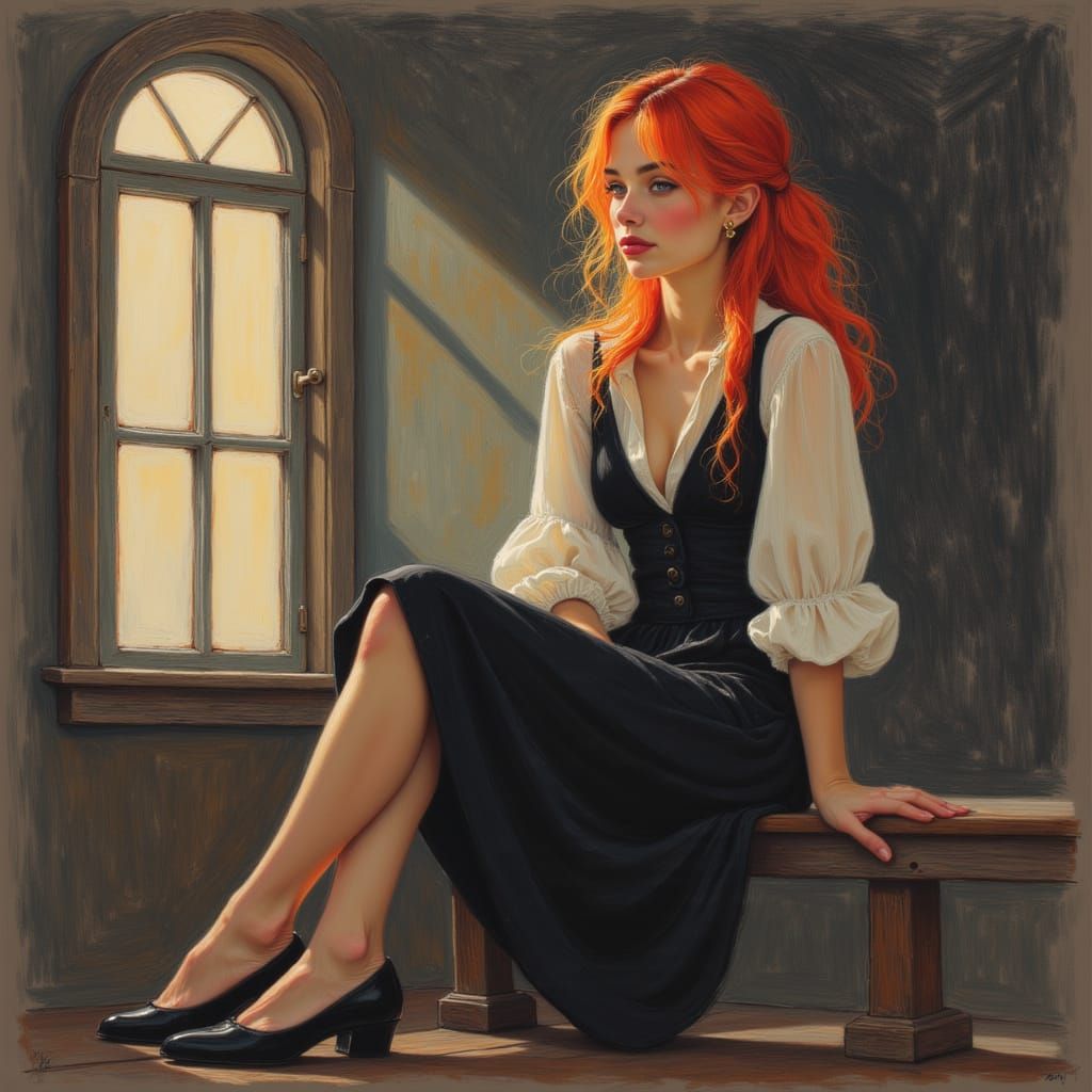 Cheerful Maid with Red Braids in Photorealistic Style