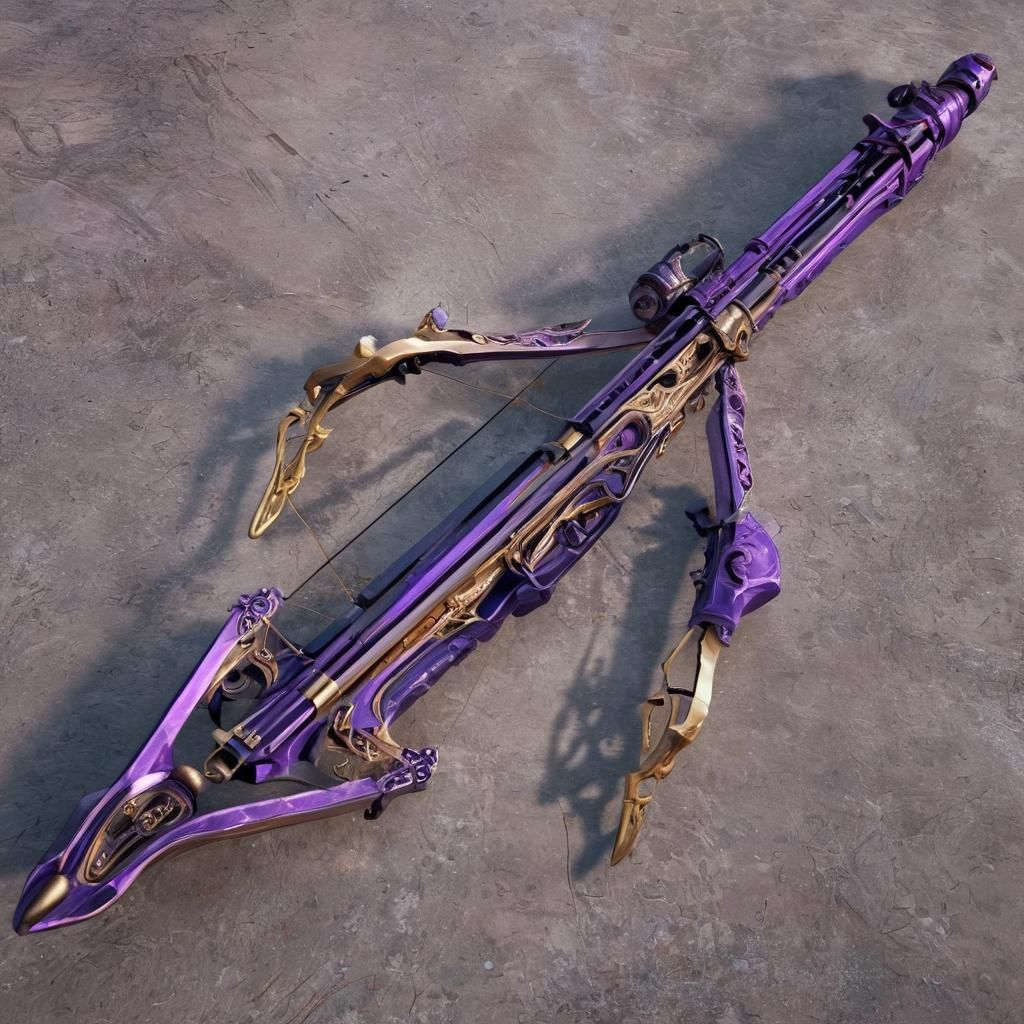 Magical glowing purple crossbow gilded