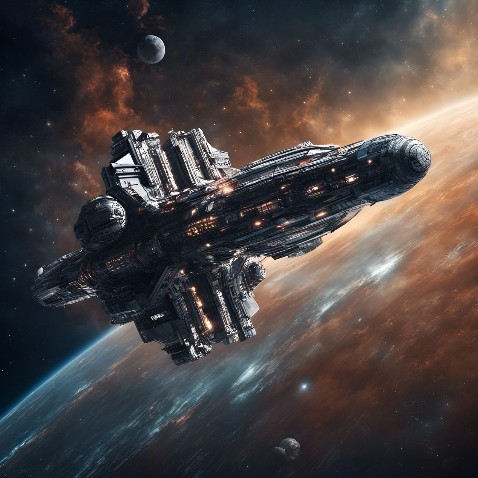 Hyperrealistic Spaceship Soaring Through the Universe