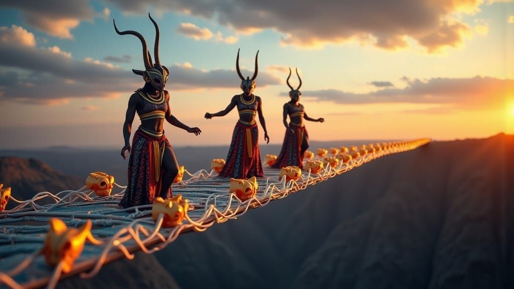 Hyper-Realistic Scene of African Women Dancing on DNA Bridge