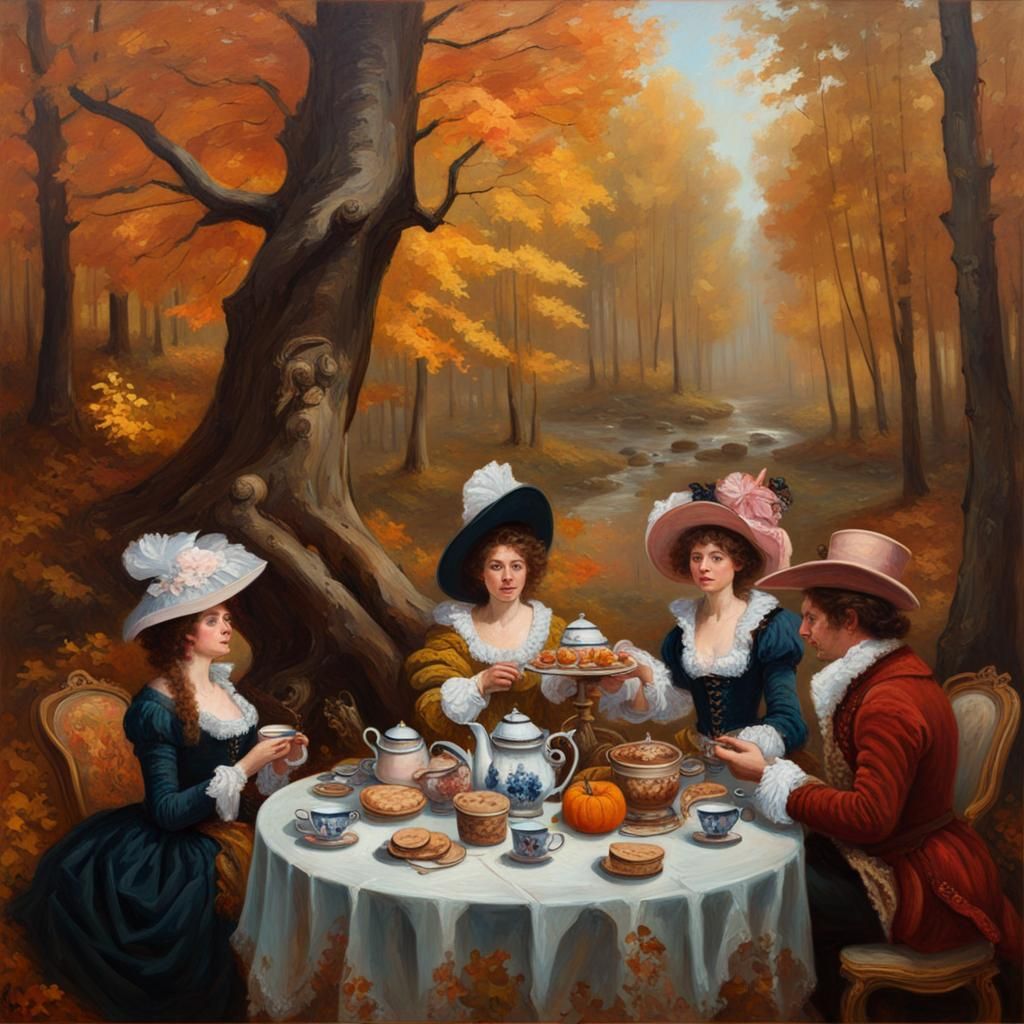 Baroque Oil Painting: Autumn Tea Party