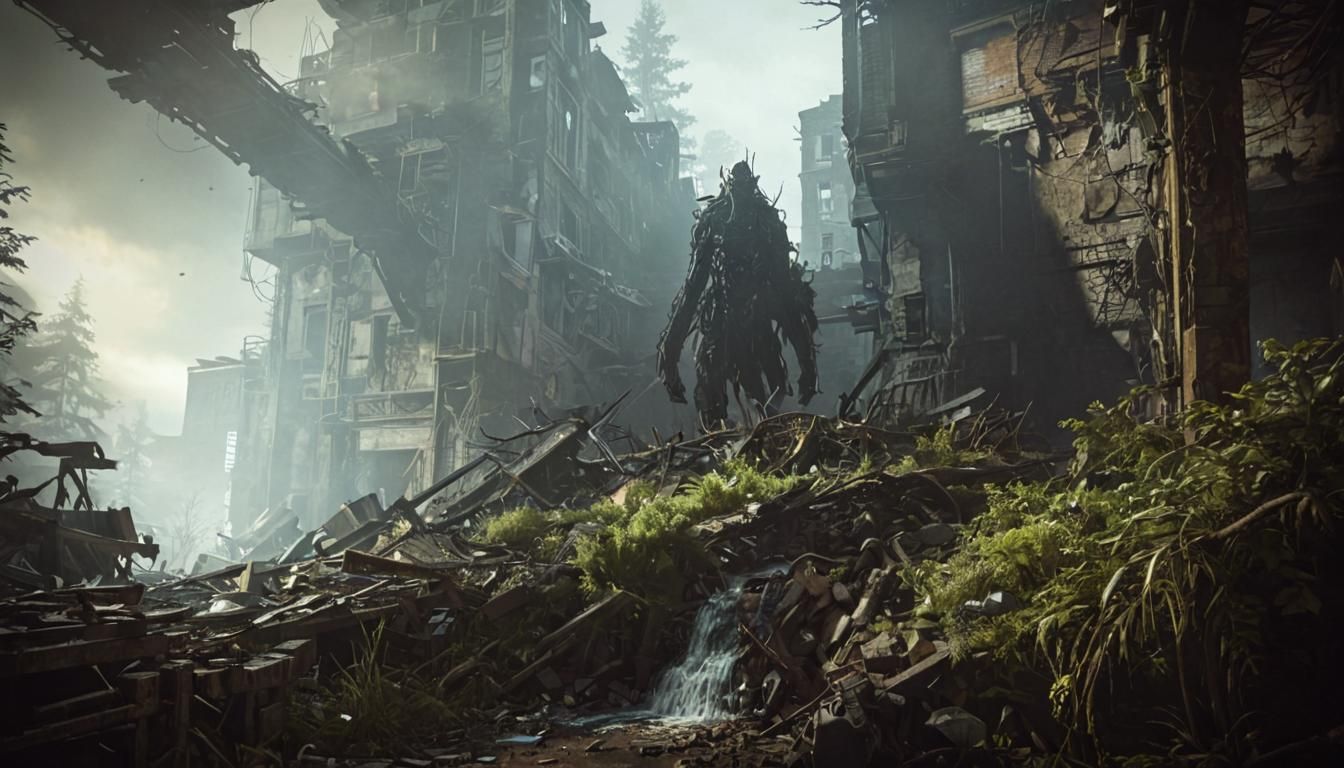 Attractive Mutant in Dilapidated Setting, Photorealistic