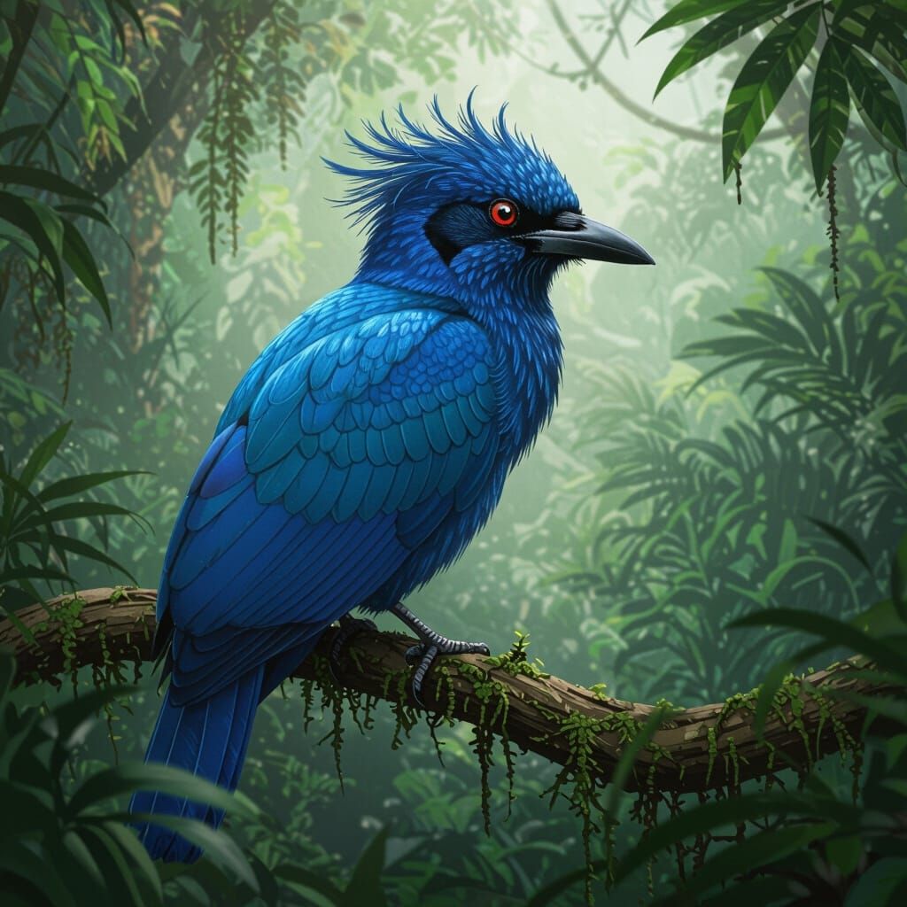 Blue Deadly Bird in Jungle Setting