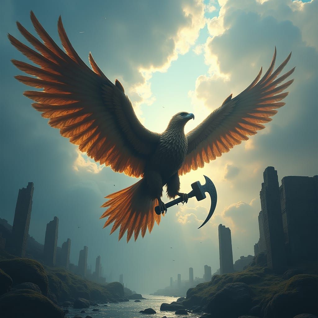 Majestic Eagle Soaring Through Mystical Landscape