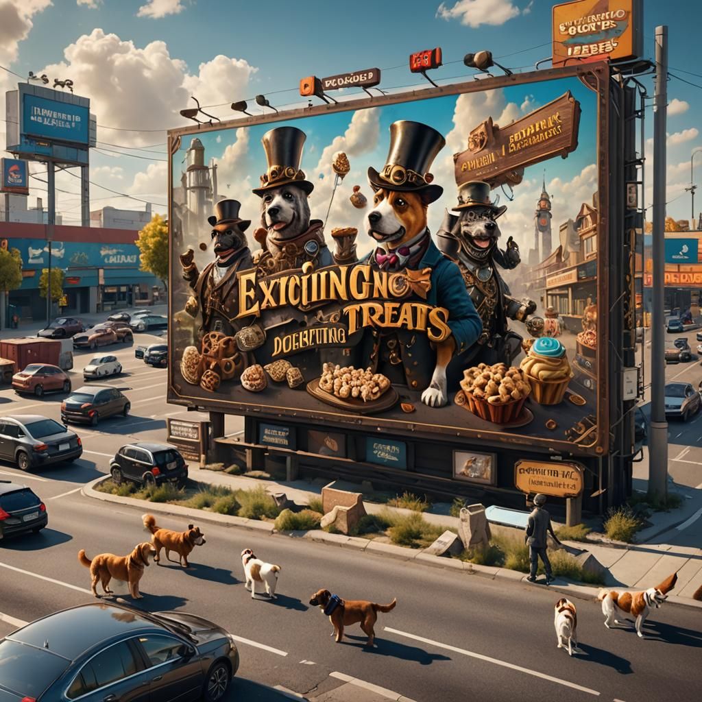Steampunk Billboard Ad for Dog Treats