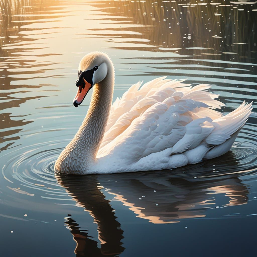 Watercolor Swan and Baby Ride Illustration