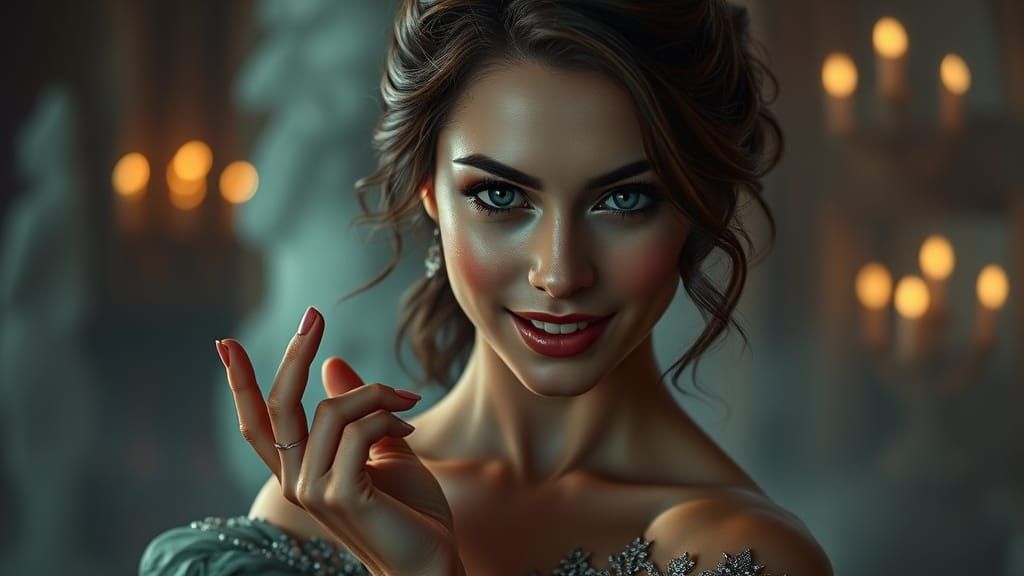 Elegant Woman Radiates Passion and Mystery in a Dreamlike At...