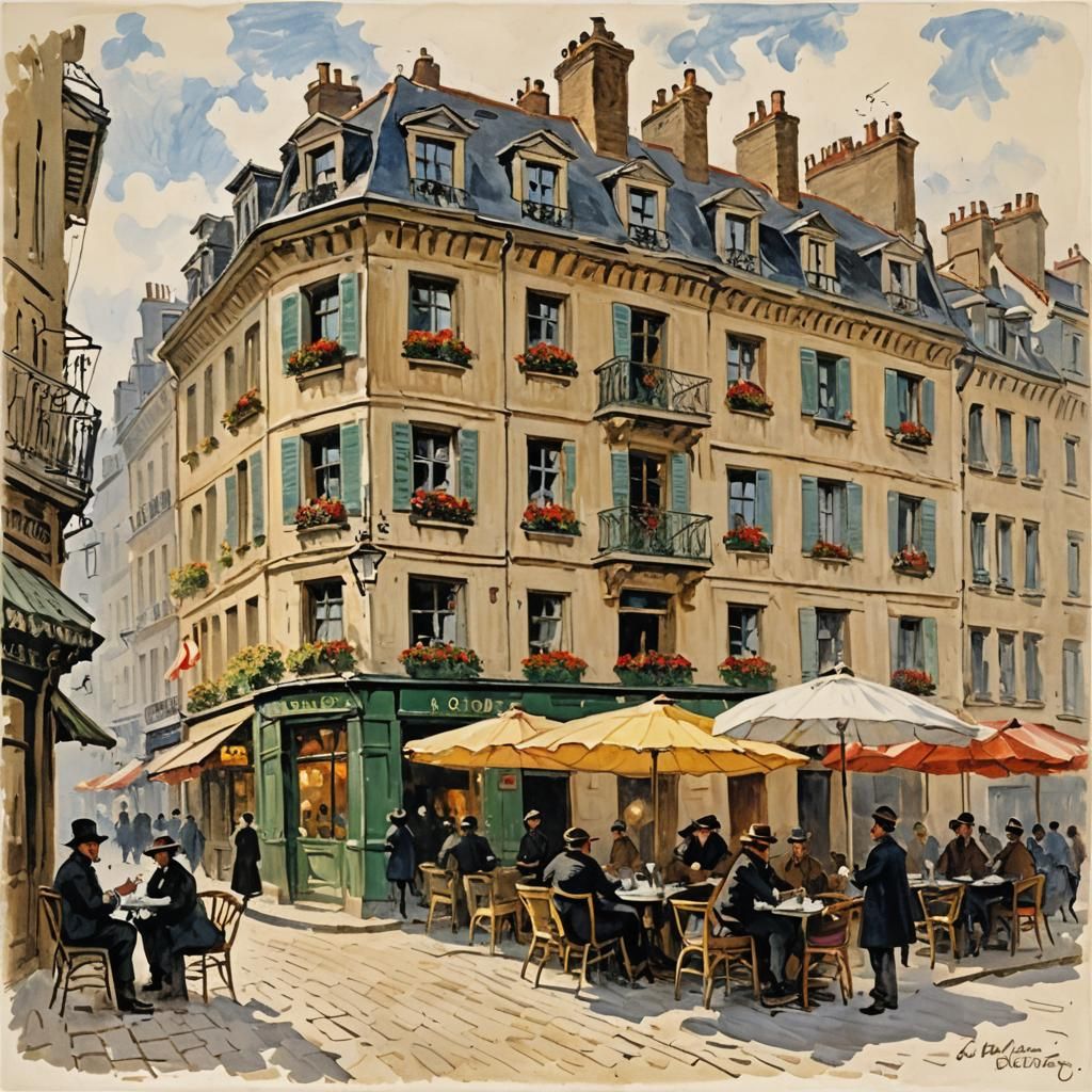 Impressionist Parisian Scene of La Boheme in Montmartre