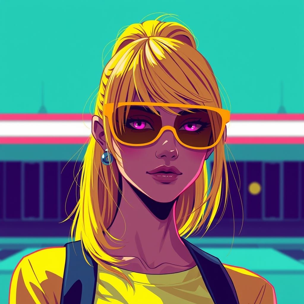 Film Noir Portrait of Girl with Yellow Sunglasses
