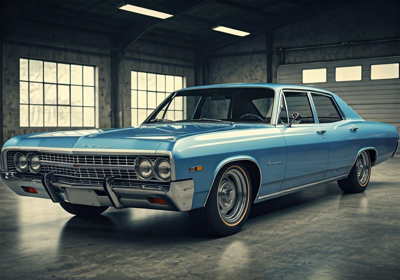 Retro Futuristic Classic American Sedan in Warm Light