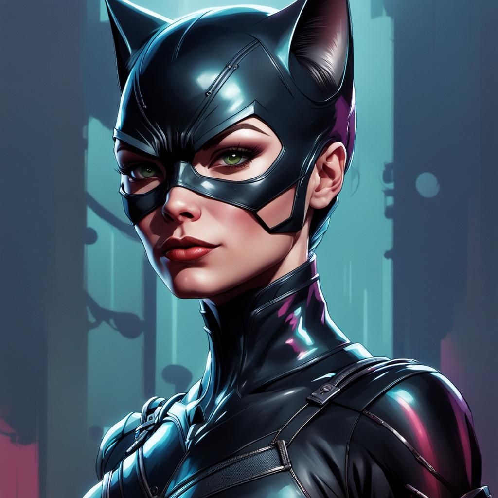 Catwoman Portrait in Hyperdetailed Digital Art Style