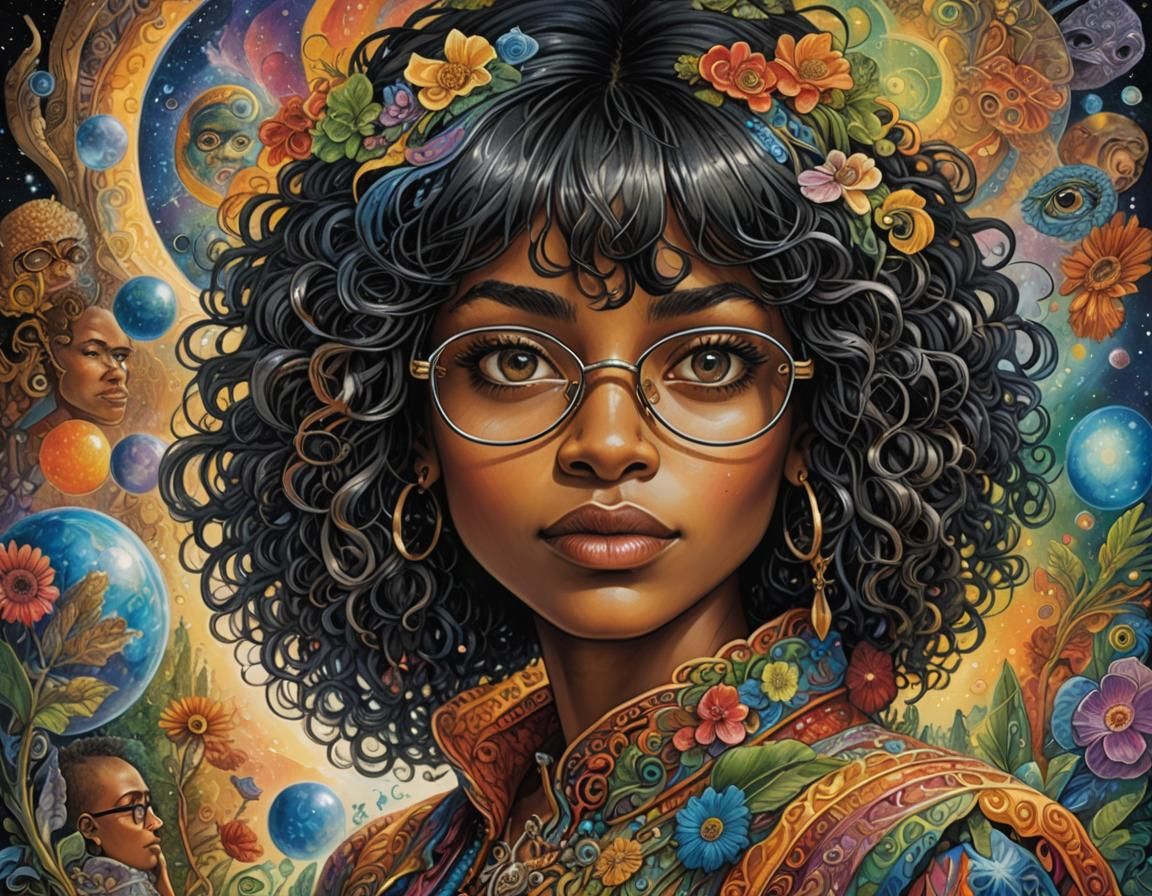 Cartoony Self-Portrait of a Woman with Black Hair