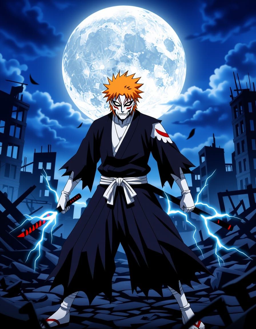 Ichigo Kurosaki Battles Hollows in Ruined City
