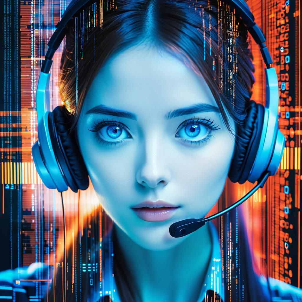 Girl with Cybernetic Double Exposure Effect