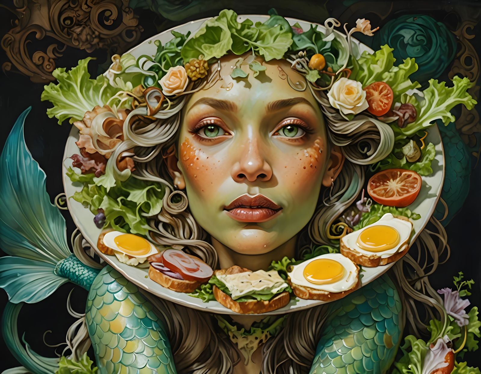 Legendary Mermaid on an Open Face Sandwich in Wonderland