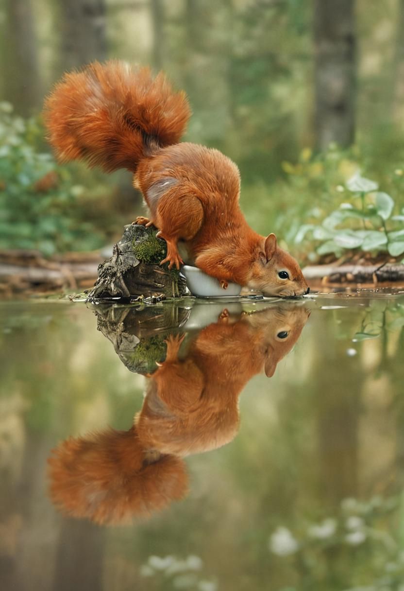 Cute squirrel having a drink