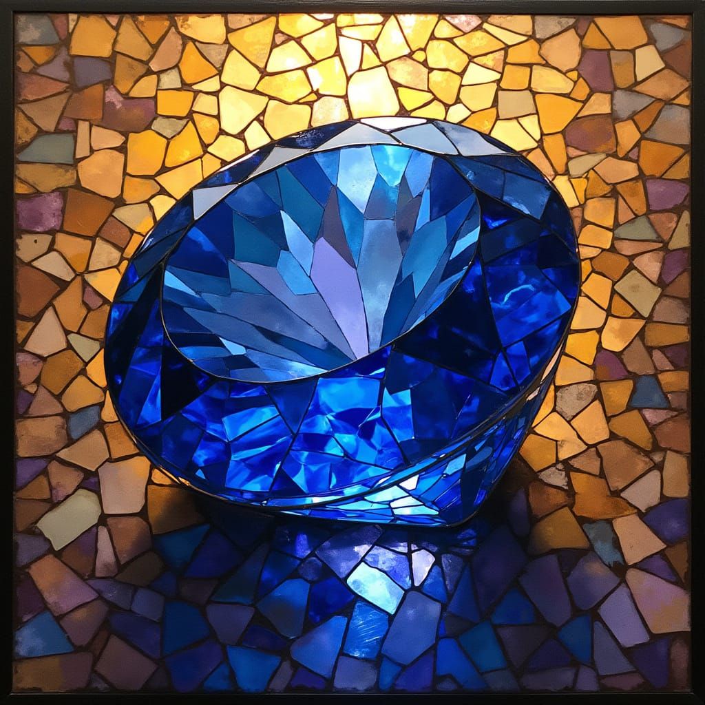 Luxurious Sapphire Mosaic in Stained Glass Style