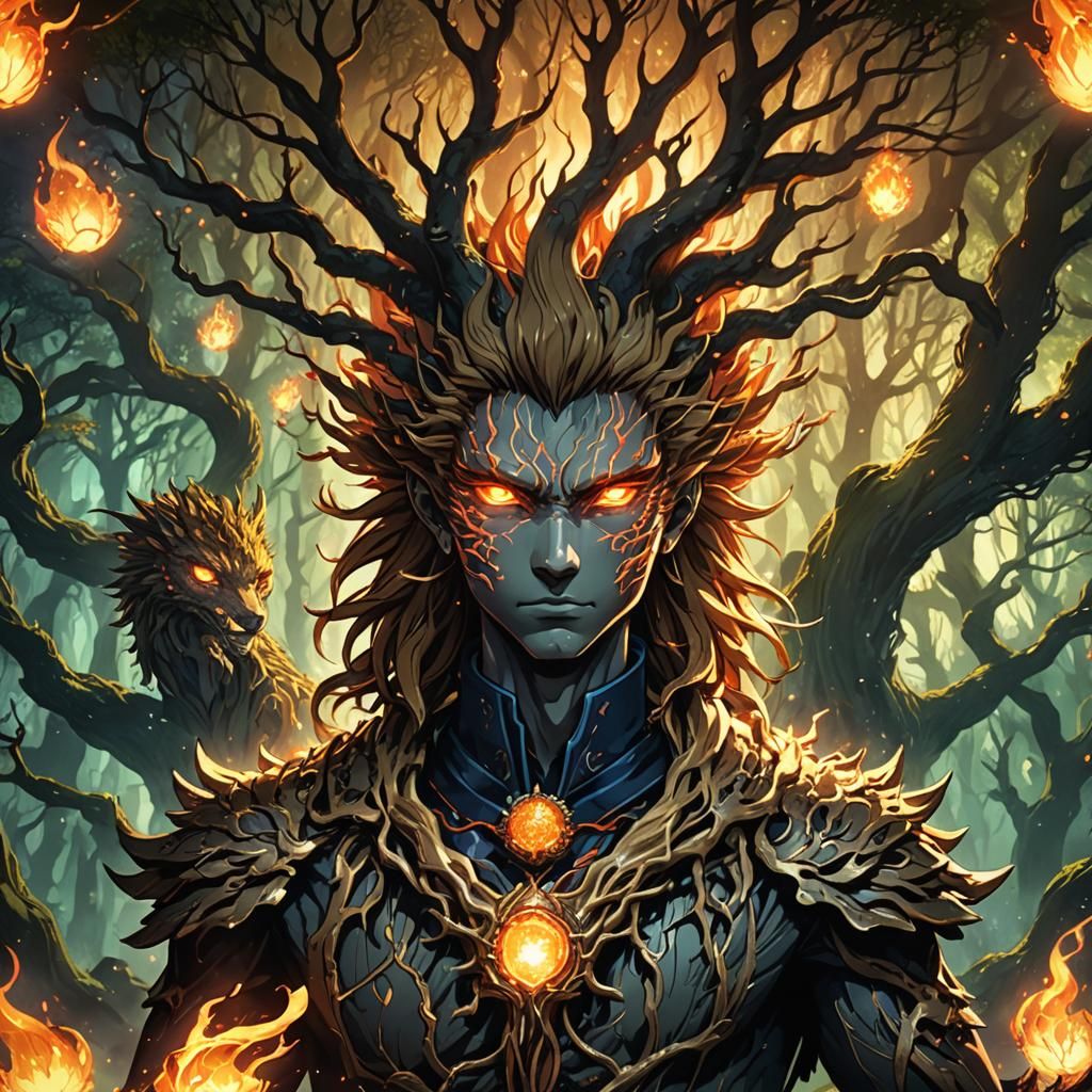 Four-Headed Fire Creature in Anime Style