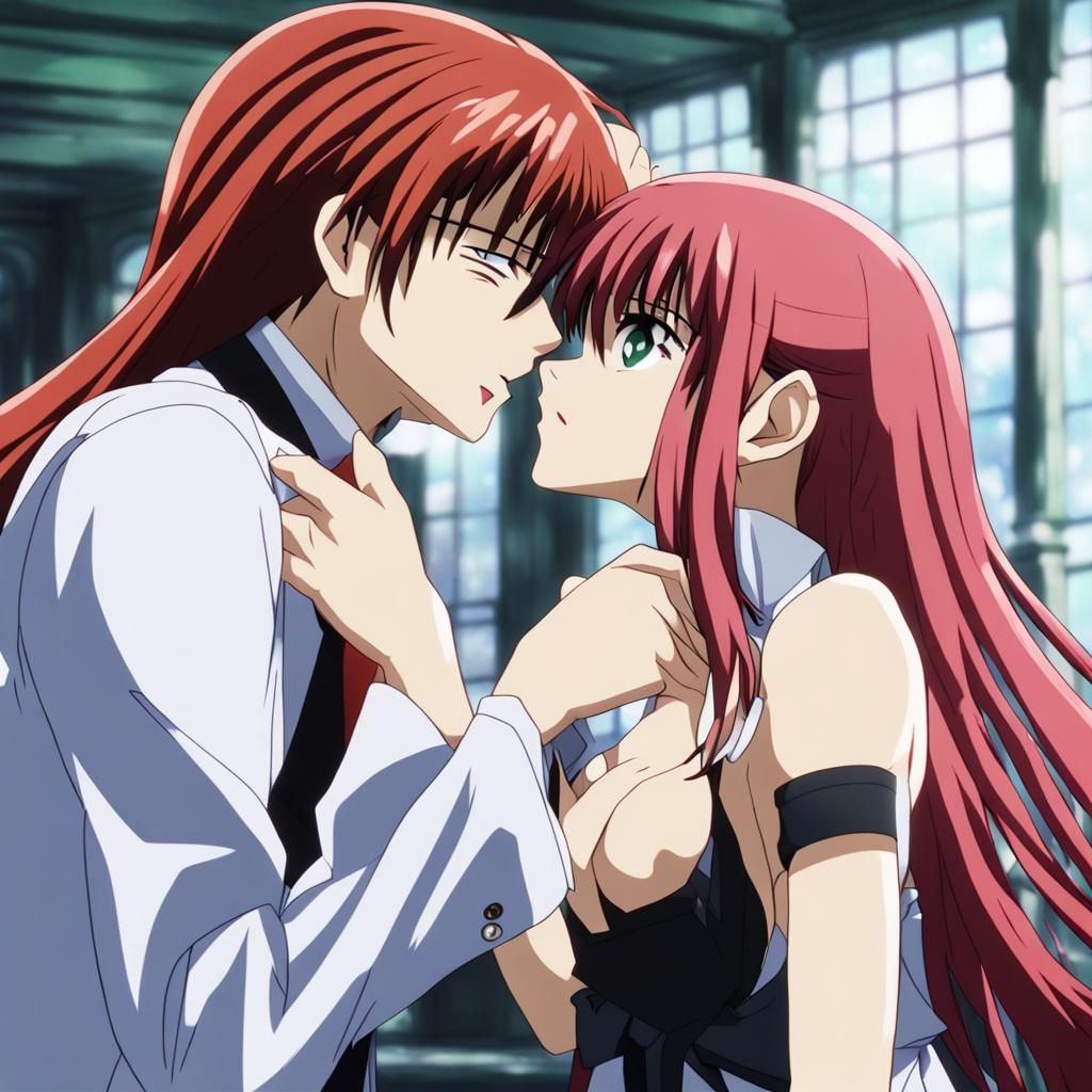 Anime Kiss: Rias Gremmory and Isiee Hyodo