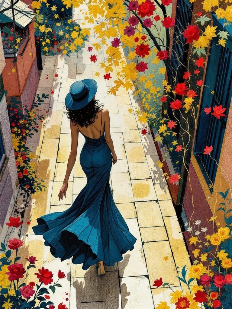 Dreamlike Art Deco Figures in Silk Embroidery Style