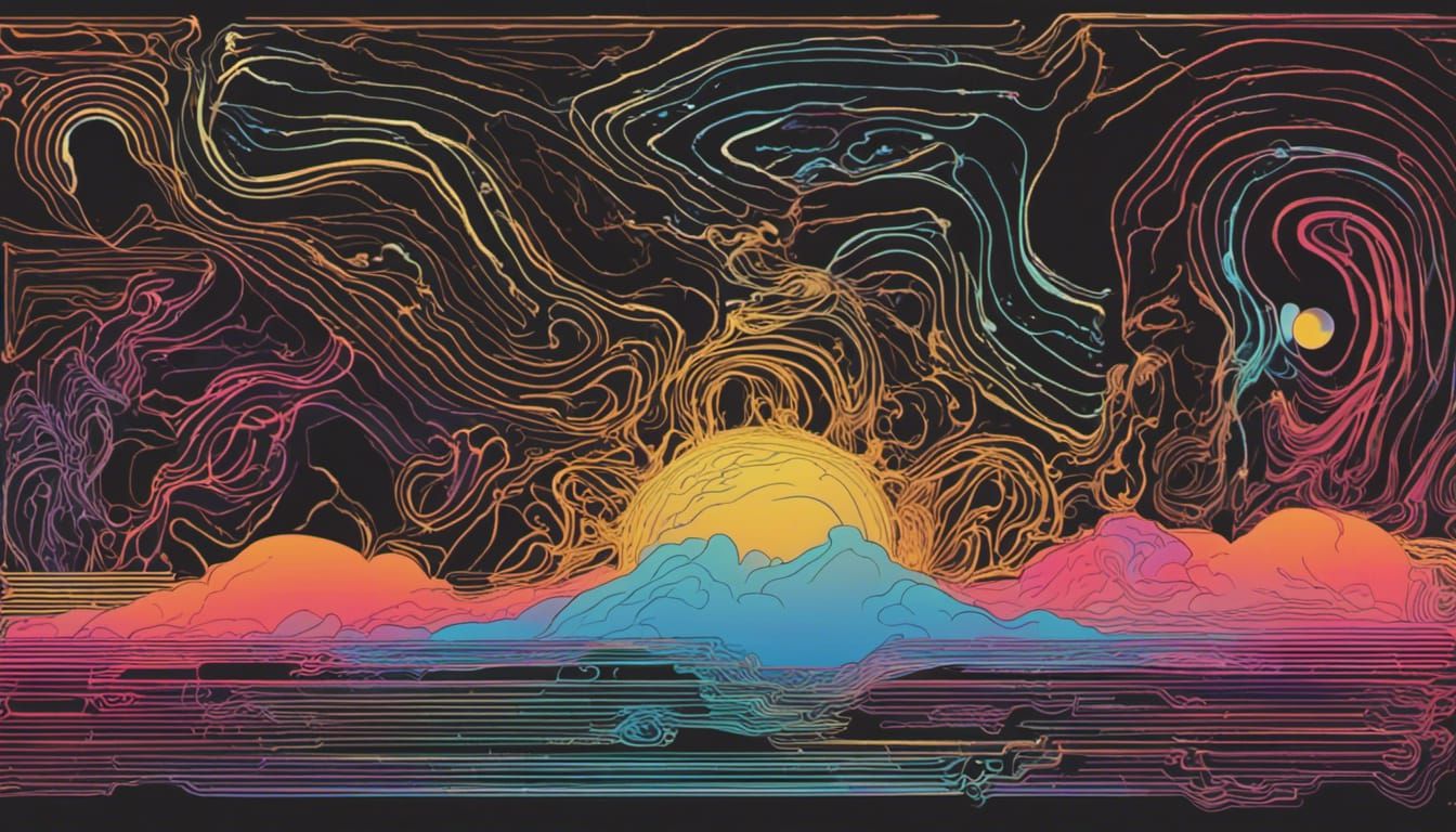 Cosmic Energy: Vibrant Line Art in Black Light