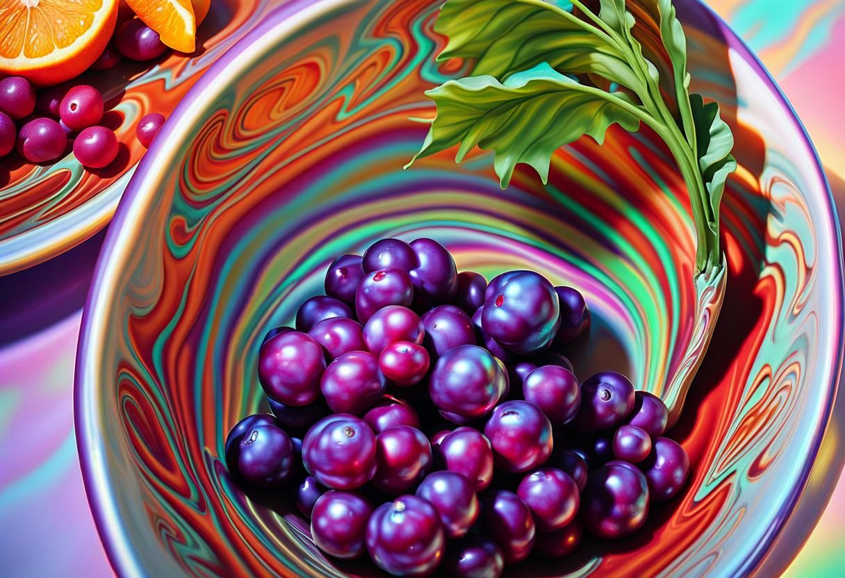 Neon Still Life: Vibrant Digital Fruit Bowl